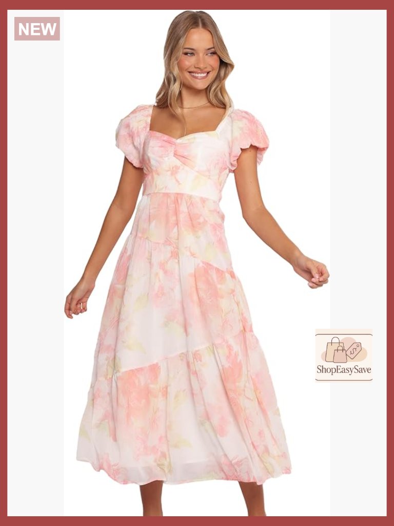 Midi Dress Elegant Sweetheart Neckline Puff Sleeves A-Line Chic Party Wear